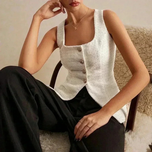 Apricot Casual Women's Split Hem Tweed Top - Picture 1 of 7